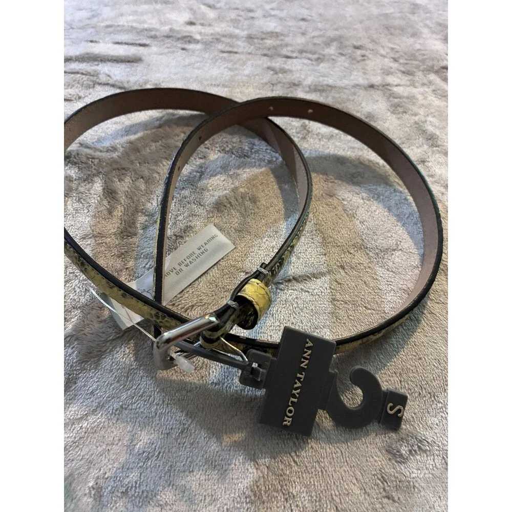 Ann Taylor Faux Snake Skin Belt Small Skinny Yellow And Gray